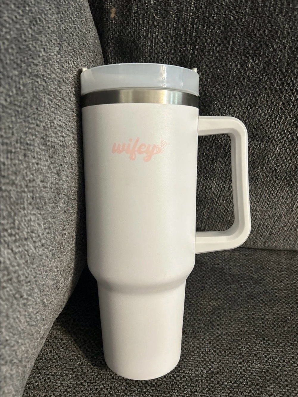 Altar'd State White 40oz Tumbler with Pink 'wifey' Script and Handle (no straw)